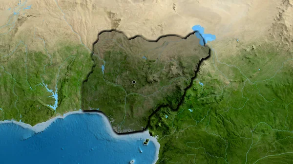 Närbild Nigers Gränsområde Med Mörk Överlagring Satellitkarta Huvudpunkt Skalade Kanter — Stockfoto