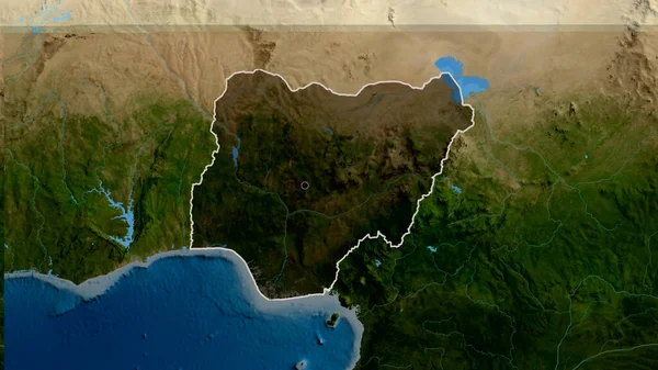 Närbild Nigers Gränsområde Med Mörk Överlagring Satellitkarta Huvudpunkt Skissera Runt — Stockfoto