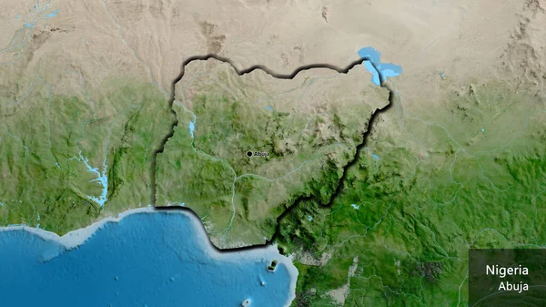 Nahaufnahme Des Nigrischen Grenzgebiets Auf Einer Satellitenkarte Kapitalpunkt Abgeschrägte Ränder — Stockfoto