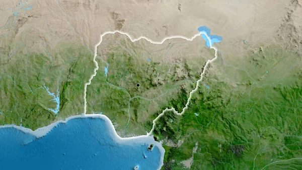 Närbild Nigers Gränsområde Satellitkarta Huvudpunkt Glow Runt Landet Form — Stockfoto
