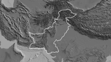 Pakistan sınır bölgesinin bir bileklik haritasına yakın plan. Ana nokta. Ülke çapında parıltı. 