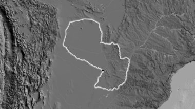 Bilek haritasında Paraguay sınırına yakın çekim. Ana nokta. Ülke çapında parıltı. 
