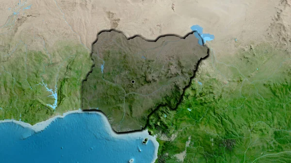 Närbild Nigers Gränsområde Med Mörk Överlagring Satellitkarta Huvudpunkt Skalade Kanter — Stockfoto