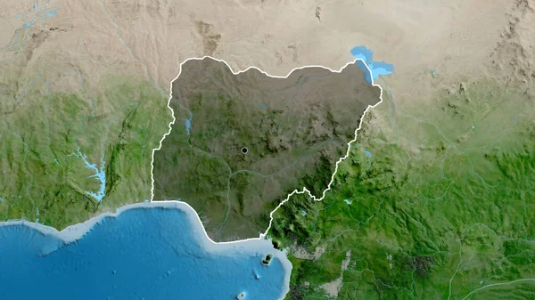 ニジェールの国境地帯のクローズアップは 衛星地図上の暗いオーバーレイで強調しています 資本ポイント 全国の概要 — ストック写真