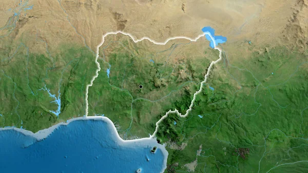Close Área Fronteira Níger Mapa Satélite Ponto Capital Brilho Torno — Fotografia de Stock