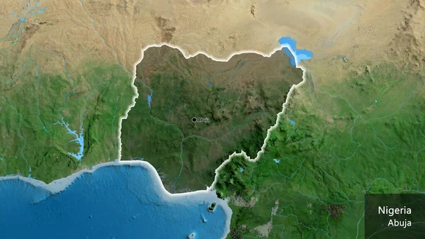 尼日尔边境地区的特写镜头 用卫星地图上的黑暗阴影突出显示 资本点 风靡全国各地 国家及其首都的英文名称 — 图库照片