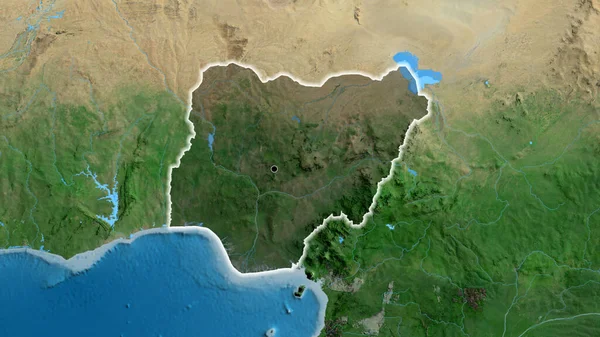 ニジェールの国境地帯のクローズアップは 衛星地図上の暗いオーバーレイで強調しています 資本ポイント 全国に光る — ストック写真