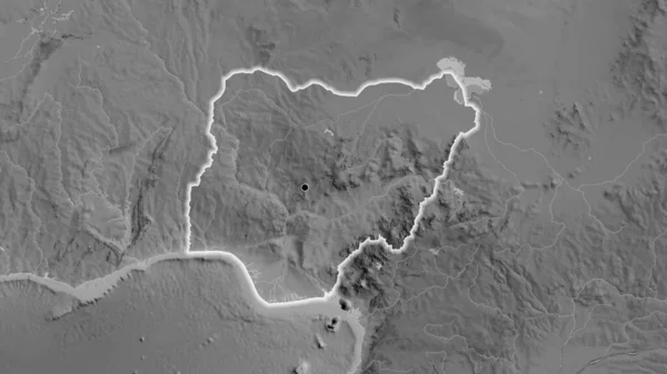 Nahaufnahme Des Nigrischen Grenzgebiets Auf Einer Graustufenkarte Kapitalpunkt Glühen Ganzen — Stockfoto