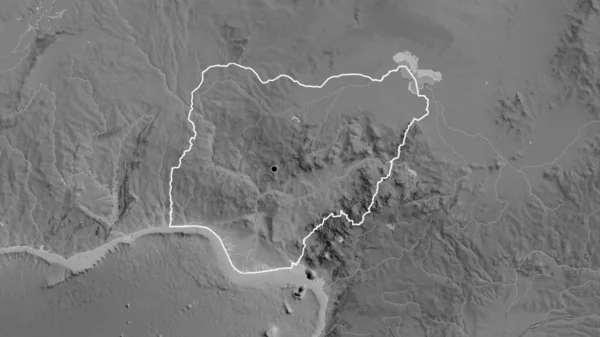 Zbliżenie Strefy Przygranicznej Nigru Mapie Szarości Główny Punkt Zarys Kształtu — Zdjęcie stockowe