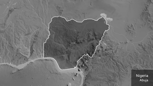 Nijer Sınır Bölgesinin Gri Tonlu Bir Harita Üzerinde Koyu Bir — Stok fotoğraf