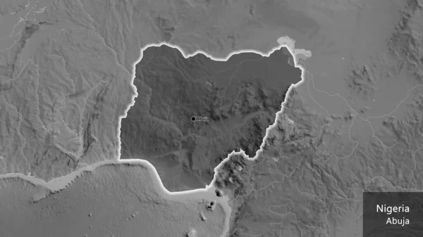 Närbild Nigers Gränsområde Med Ett Mörkt Överdrag Grå Karta Huvudpunkt — Stockfoto