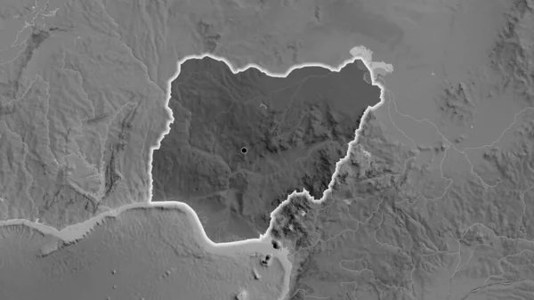 Крупный План Приграничной Зоны Нигера Выделяющийся Тёмным Наложением Карту Сером — стоковое фото