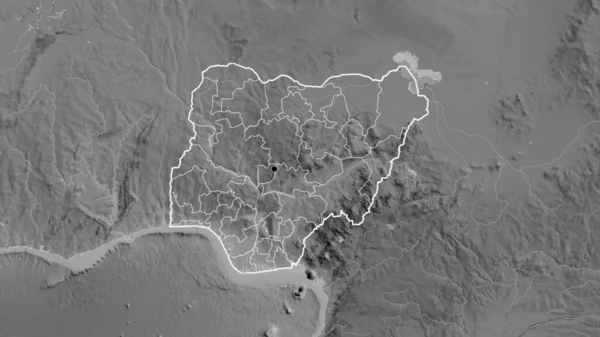 Nijer Sınır Bölgesi Bölgesel Sınırlarına Gri Tonlu Bir Harita Üzerinde — Stok fotoğraf