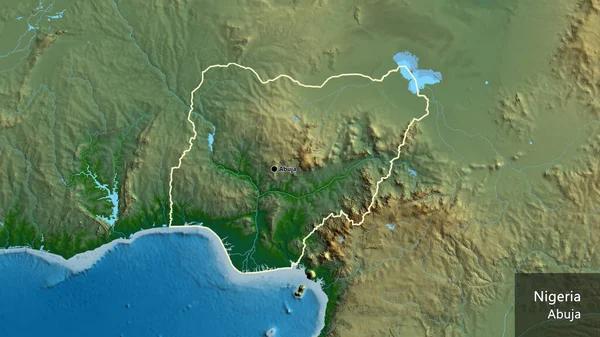 Nahaufnahme Des Nigrischen Grenzgebiets Auf Einer Physischen Landkarte Kapitalpunkt Umrisse — Stockfoto