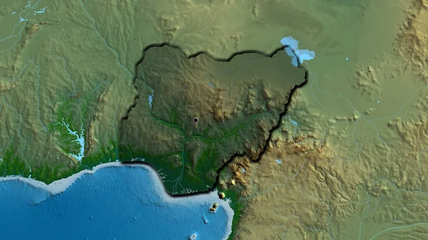 Nijer Sınır Bölgesinin Yakın Çekimleri Fiziksel Bir Harita Üzerinde Koyu — Stok fotoğraf