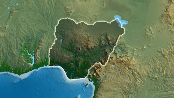 Närbild Nigers Gränsområde Med Ett Mörkt Överdrag Fysisk Karta Huvudpunkt — Stockfoto
