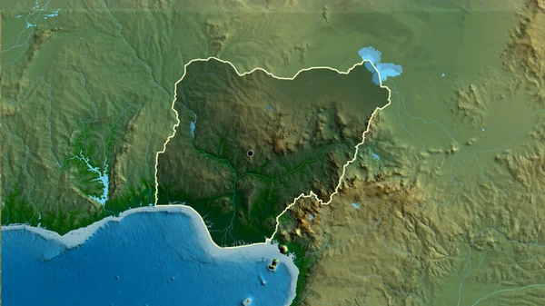 Zbliżenie Strefy Przygranicznej Nigru Ciemną Powłoką Fizycznej Mapie Główny Punkt — Zdjęcie stockowe