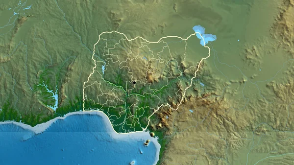Närbild Nigers Gränsområde Och Dess Regionala Gränser Fysisk Karta Huvudpunkt — Stockfoto