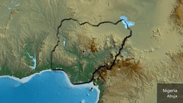 Nahaufnahme Des Nigrischen Grenzgebiets Auf Einer Reliefkarte Kapitalpunkt Abgeschrägte Ränder — Stockfoto