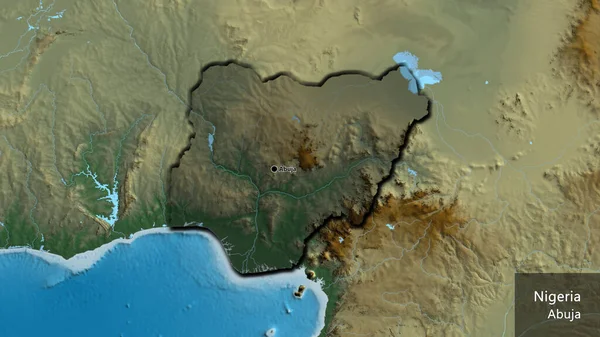 尼日尔边境地区的特写镜头突出显示了一张解像图上的黑暗阴影 资本点 这个国家的边缘呈斜角状 国家及其首都的英文名称 — 图库照片