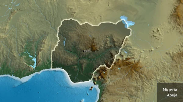 Närbild Det Nigeriska Gränsområdet Med Ett Mörkt Överdrag Reliefkarta Huvudpunkt — Stockfoto