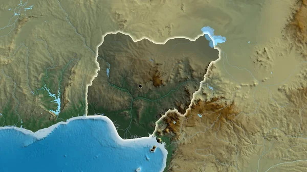 Detailní Záběr Pohraniční Oblasti Nigeru Zvýrazňující Tmavou Vrstvu Reliéfní Mapě — Stock fotografie