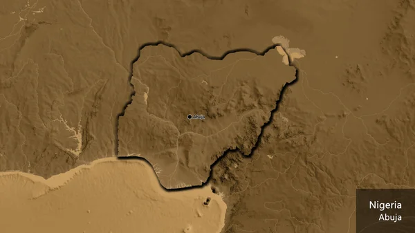 Nijer Sınır Bölgesinin Yakınındaki Sepya Yüksekliği Haritasında Ana Nokta Kırsal — Stok fotoğraf
