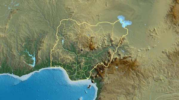 Närbild Det Nigeriska Gränsområdet Och Dess Regionala Gränser Biståndskarta Huvudpunkt — Stockfoto
