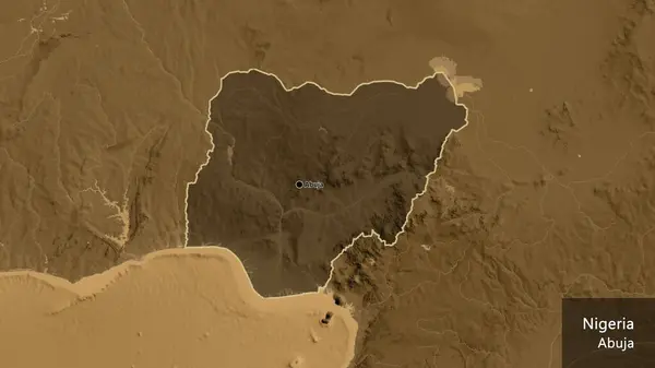 Nijer Sınır Bölgesinin Yakınından Sepia Yükseklik Haritasında Koyu Bir Örtüyle — Stok fotoğraf