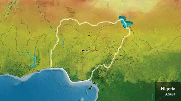 地形図上のニジェール国境地帯の閉鎖 資本ポイント 国の形の周りに光る 英名国とその首都 — ストック写真