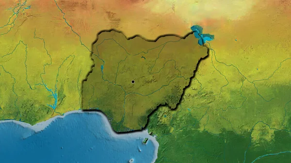Zbliżenie Strefy Przygranicznej Nigru Ciemną Powłoką Mapie Topograficznej Główny Punkt — Zdjęcie stockowe