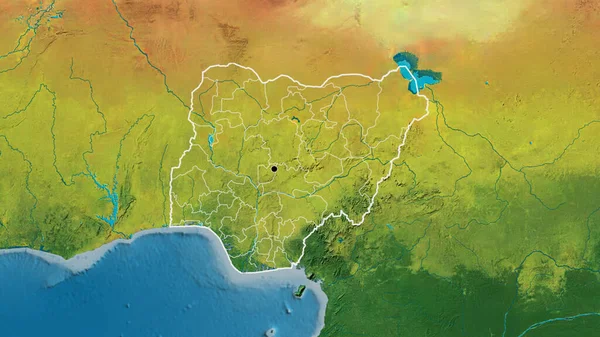 Detailní Záběr Pohraniční Oblast Nigeru Jeho Regionální Hranice Topografické Mapě — Stock fotografie