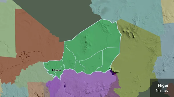 Крупный План Приграничной Зоны Нигера Региональных Границ Административной Карте Отличный — стоковое фото