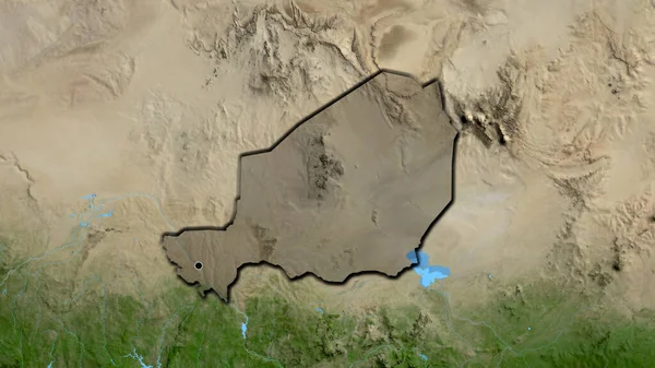 尼日尔边境地区的特写镜头 用卫星地图上的黑暗阴影突出显示 资本点 国家形状的斜边 — 图库照片