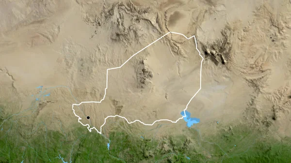 Close Área Fronteira Níger Mapa Satélite Ponto Capital Esboço Torno — Fotografia de Stock