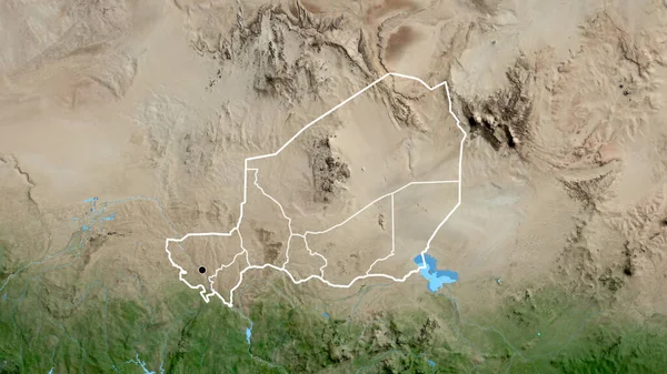 Close Zona Fronteiriça Níger Suas Fronteiras Regionais Mapa Satélite Ponto — Fotografia de Stock
