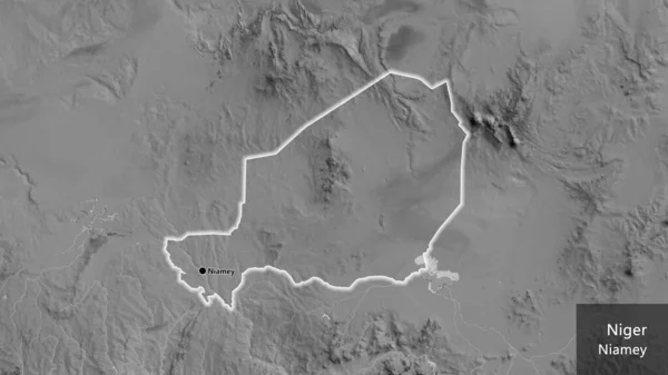 Nijer Sınır Bölgesinin Yakın Çekimleri Gri Tonlu Bir Haritada Ana — Stok fotoğraf