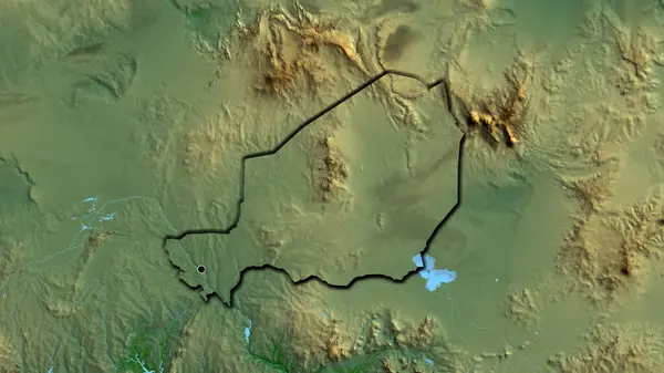 Zbliżenie Strefy Przygranicznej Nigru Fizycznej Mapie Główny Punkt Ścinane Krawędzie — Zdjęcie stockowe