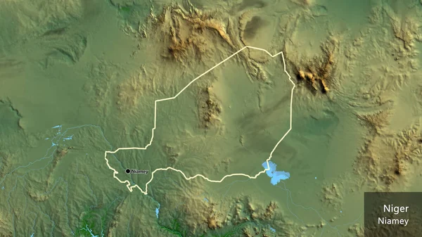 Close Área Fronteira Níger Mapa Físico Ponto Capital Esboço Torno — Fotografia de Stock