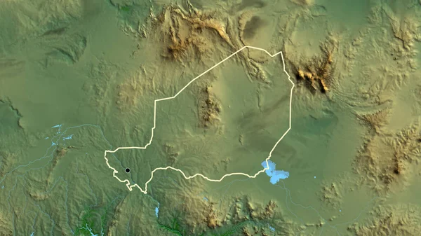 Zbliżenie Strefy Przygranicznej Nigru Fizycznej Mapie Główny Punkt Zarys Kształtu — Zdjęcie stockowe