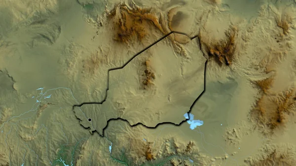 Close Área Fronteira Níger Mapa Alívio Ponto Capital Bordas Biseladas — Fotografia de Stock