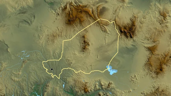 Close Área Fronteira Níger Mapa Alívio Ponto Capital Esboço Torno — Fotografia de Stock