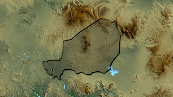 Detailní Záběr Pohraniční Oblasti Nigeru Zvýrazňující Tmavou Vrstvu Reliéfní Mapě — Stock fotografie