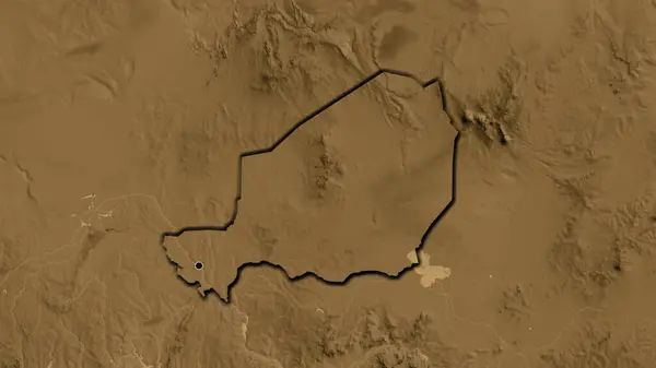 Крупный План Приграничной Зоны Нигера Карте Высот Сепии Отличный Момент — стоковое фото