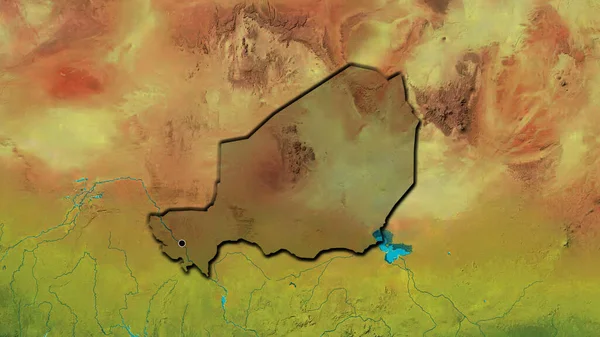 Närbild Det Nigeriska Gränsområdet Med Ett Mörkt Överdrag Topografisk Karta — Stockfoto