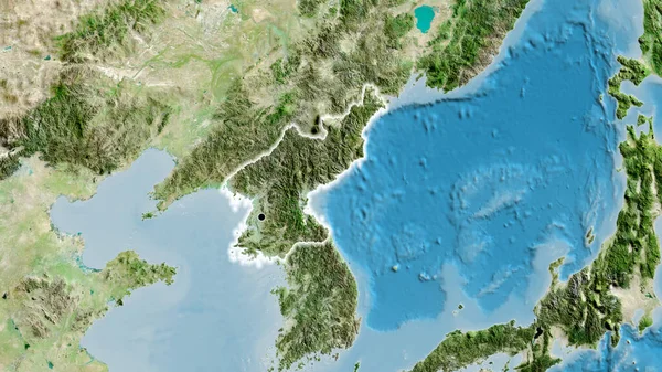 卫星地图上北朝鲜边境地区的特写 资本点 风靡全国 — 图库照片