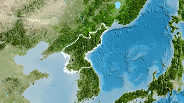 Primer Plano Zona Fronteriza Corea Del Norte Mapa Satelital Punto —  Fotos de Stock