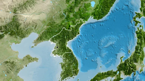 卫星地图上北朝鲜边境地区的特写 资本点 国家形貌概述 — 图库照片