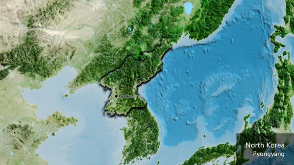 Close Área Fronteira Coreia Norte Mapa Satélite Ponto Capital Bordas — Fotografia de Stock