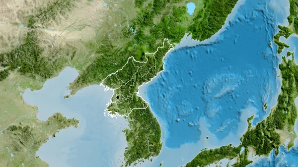 北朝鮮国境地域と衛星地図上のその地域の境界線のクローズアップ 資本ポイント 全国の概要 — ストック写真
